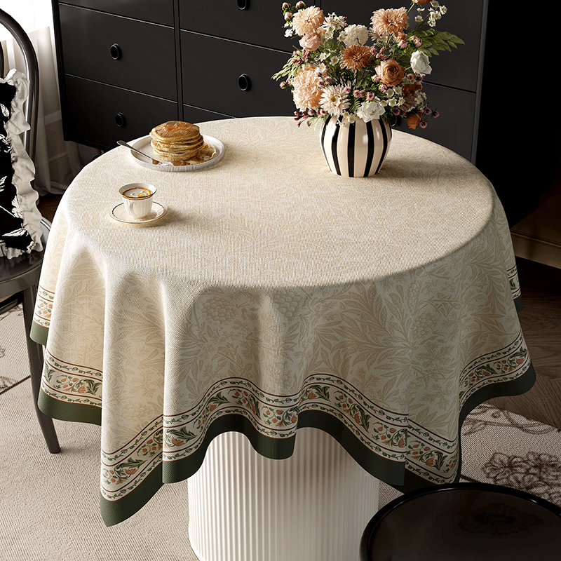 圆桌桌布法式复古绒布ing风氛围感圆形茶几盖布轻奢高级感布艺