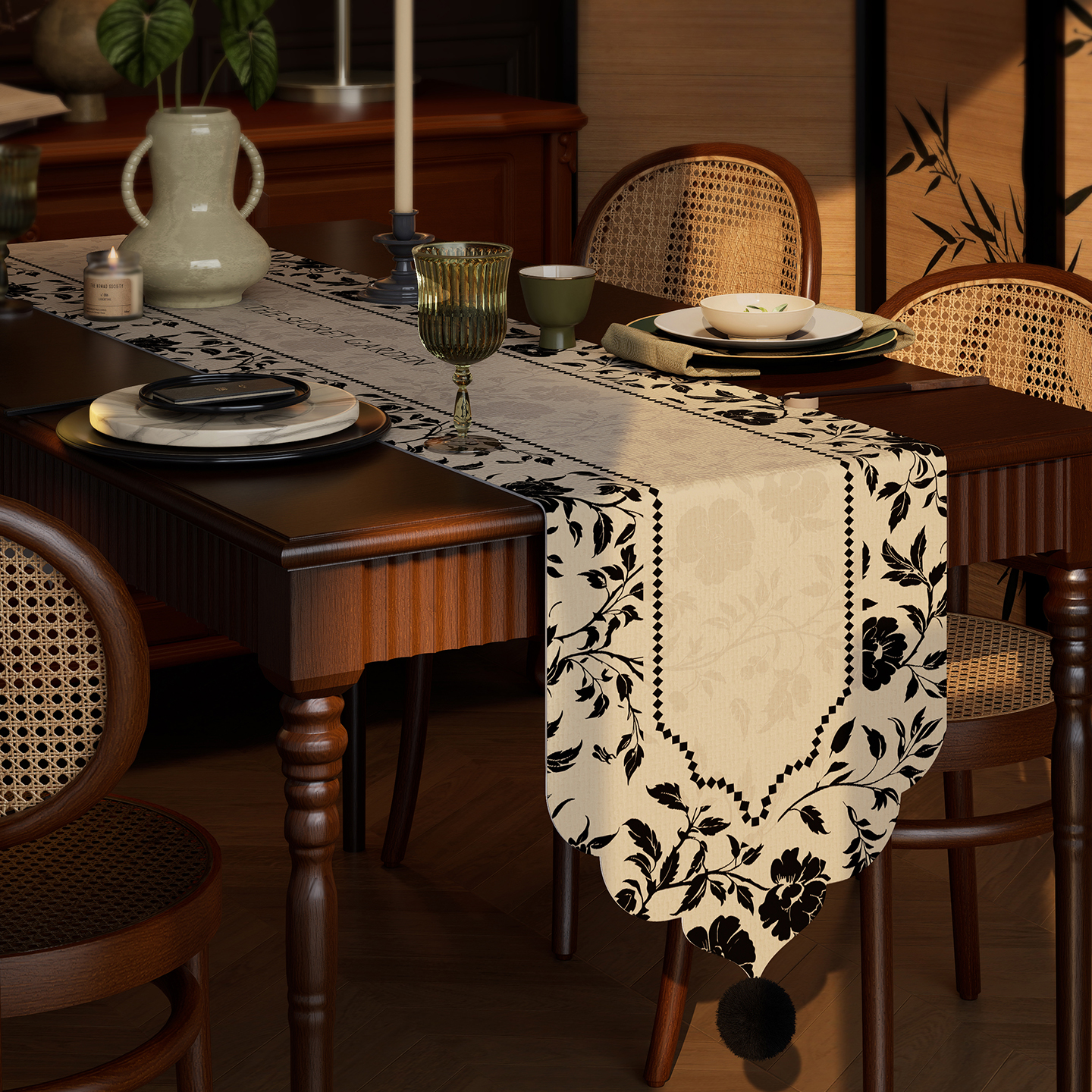 中古风桌旗茶台茶旗桌布轻奢高端餐桌旗布麻感长条电视柜鞋柜盖布