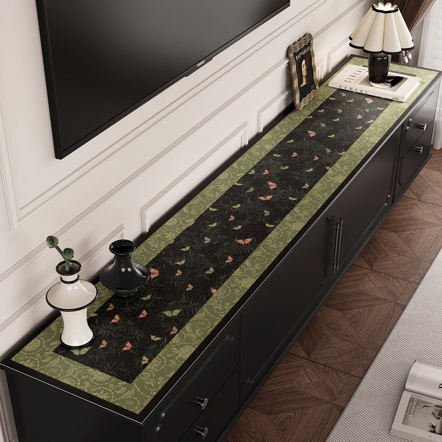 新中式电视柜台面保护垫轻奢高级感餐边柜桌垫防油防水皮革桌面垫