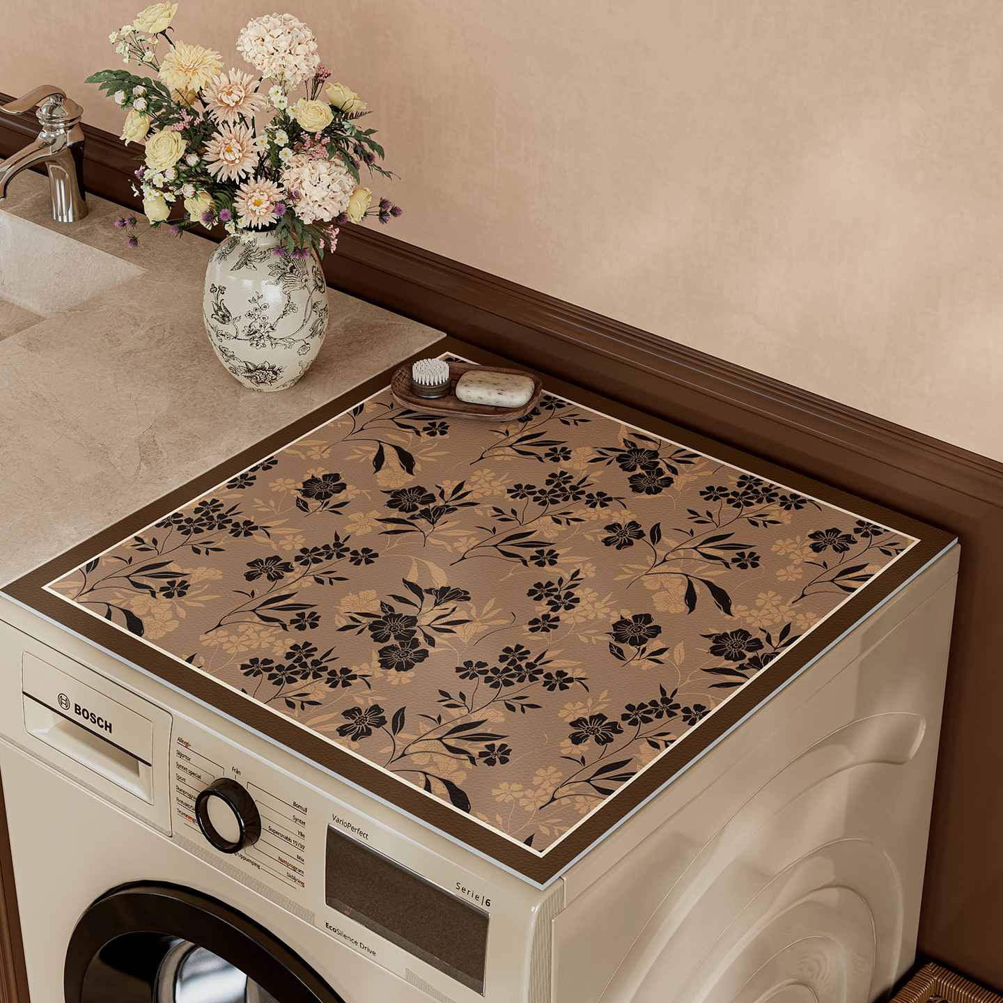 中古风滚筒洗衣机盖垫台面保护垫防晒防水防尘罩冰箱盖布床头柜垫