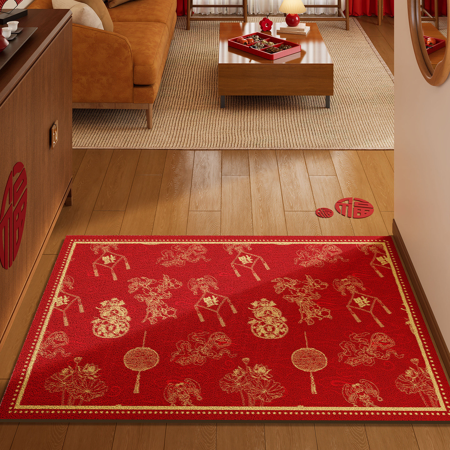 中式红色入户门地垫喜庆丝圈脚垫2026新款进门口防滑垫子地毯垫,居家布艺,入户地垫,淘宝优惠券,粉丝福利购,淘宝优惠卷