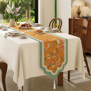 新中式桌旗茶席中古风长条茶桌垫布轻奢高端餐桌旗布茶台茶几盖布