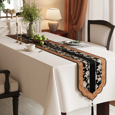 中古风桌旗异形轻奢高端餐桌旗布茶台桌布棉麻长条电视柜斗柜盖布