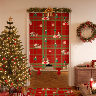 圣诞节新年日门帘卧室遮挡半帘厨房帘子卫生间厕所装饰隔断布帘