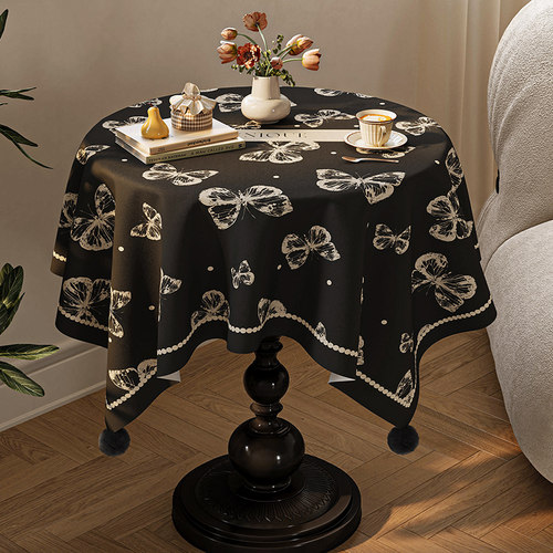 法式氛围感桌布轻奢高级感布艺盖巾小圆桌茶几台布床头柜防尘盖布