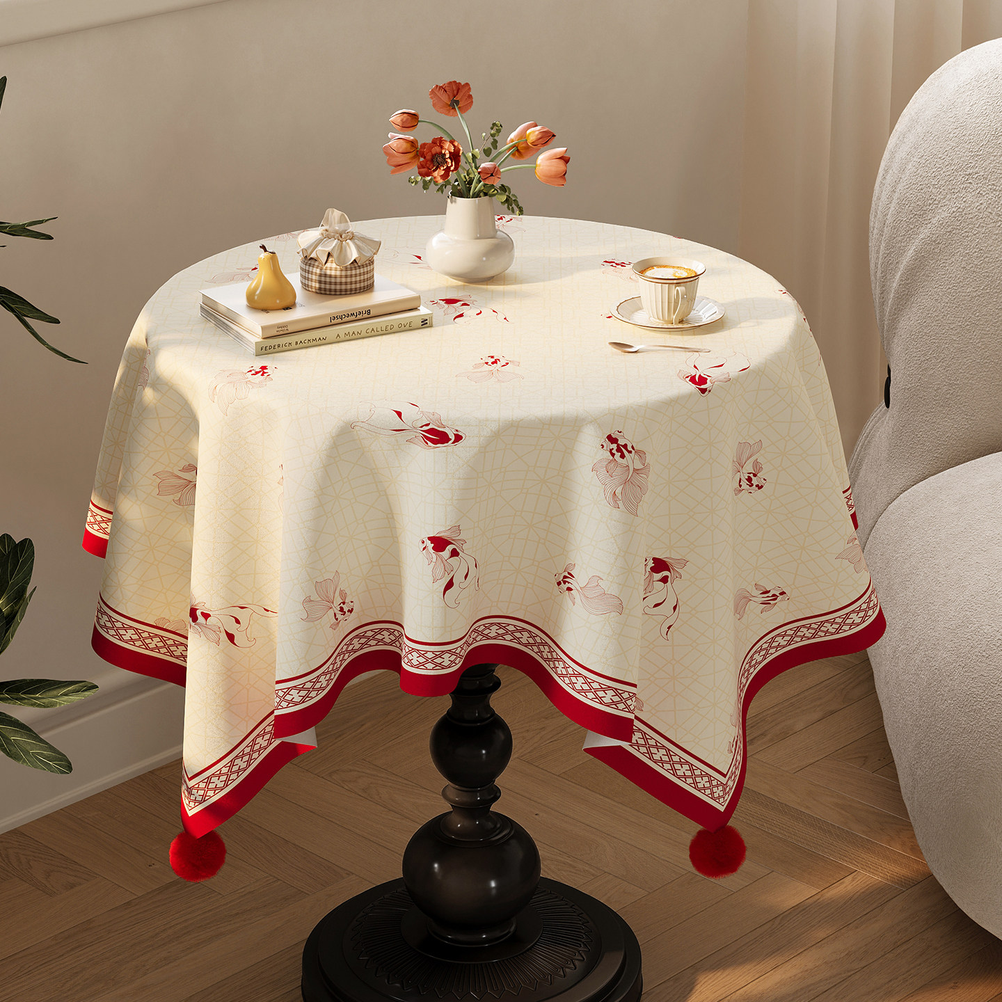 小圆桌红色桌布高级感茶几餐桌盖布新年春节圆形喜庆桌面遮丑布,居家布艺,桌布,淘宝优惠券,粉丝福利购,淘宝优惠卷