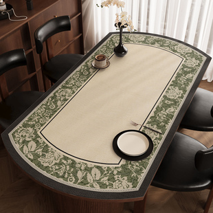 中古风法式折叠圆桌垫轻奢高级感餐桌布防水防油免洗椭圆形茶几垫