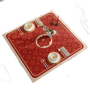 红色复古皮革方桌布防水防油防烫免洗正方形餐桌垫四方桌茶几垫子