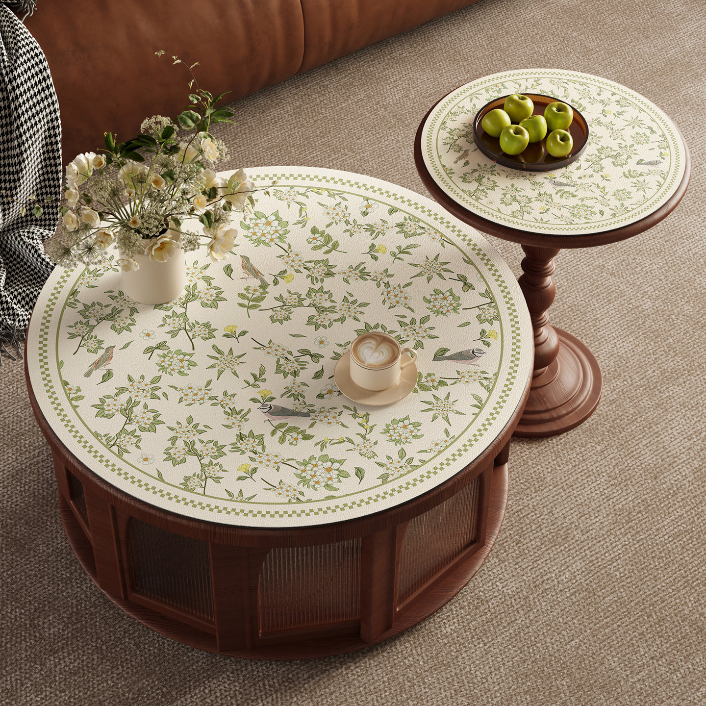 法式圆桌桌垫小茶几桌布防水防油免洗高级感圆形边几台面保护垫,居家布艺,桌布,淘宝优惠券,粉丝福利购,淘宝优惠卷