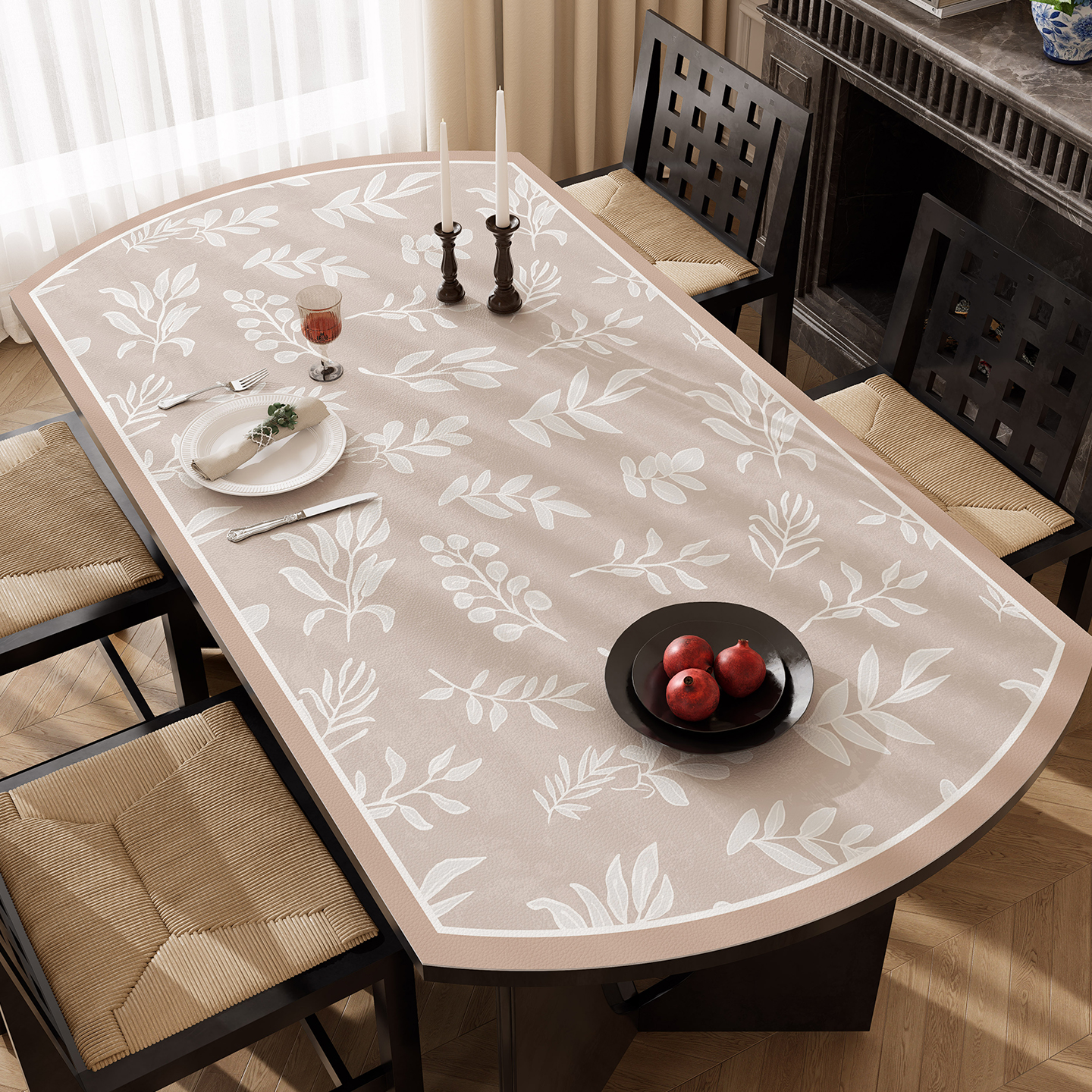 田园风椭圆形桌布防水防油免洗圆弧形餐桌垫家用折叠圆桌台面垫子