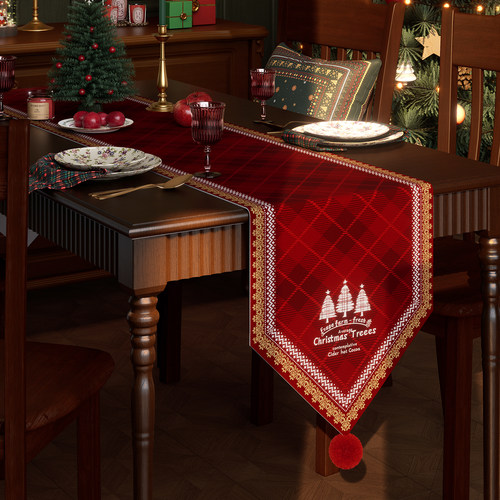 桌旗圣诞布置装饰红色新年餐桌旗布轻奢高端电视柜氛围感长条桌布
