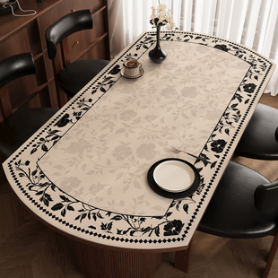 中古风椭圆形桌垫防水防油免洗防烫可折叠圆桌垫美式复古茶几台布