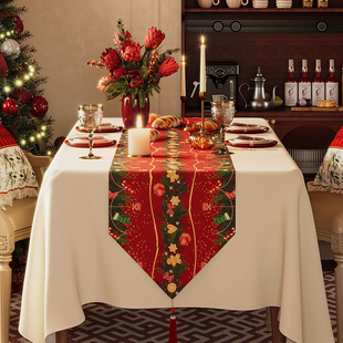 圣诞桌旗氛围感红色喜庆节日装 饰餐桌旗布茶几电视柜斗柜边柜盖布