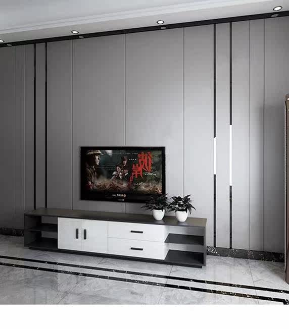 电视背景墙硬包轻奢风现代简约客厅沙发主卧室床头金属条装饰软