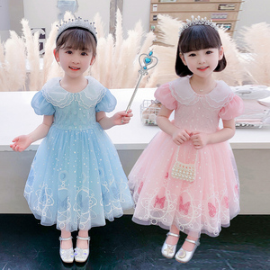 女童夏季新款2023洋气夏装纯棉薄款生日发光爱莎公主裙子连衣裙夏