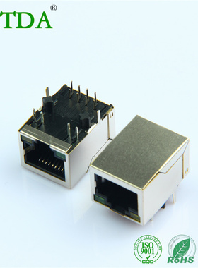 rj45网口母座网线接口网络连接器插座10P8C水晶头座子带灯带屏蔽