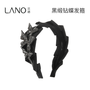 兰诺镶钻蝴蝶宽边黑色发箍女款高级感洋气时尚2026新款高颅顶头箍