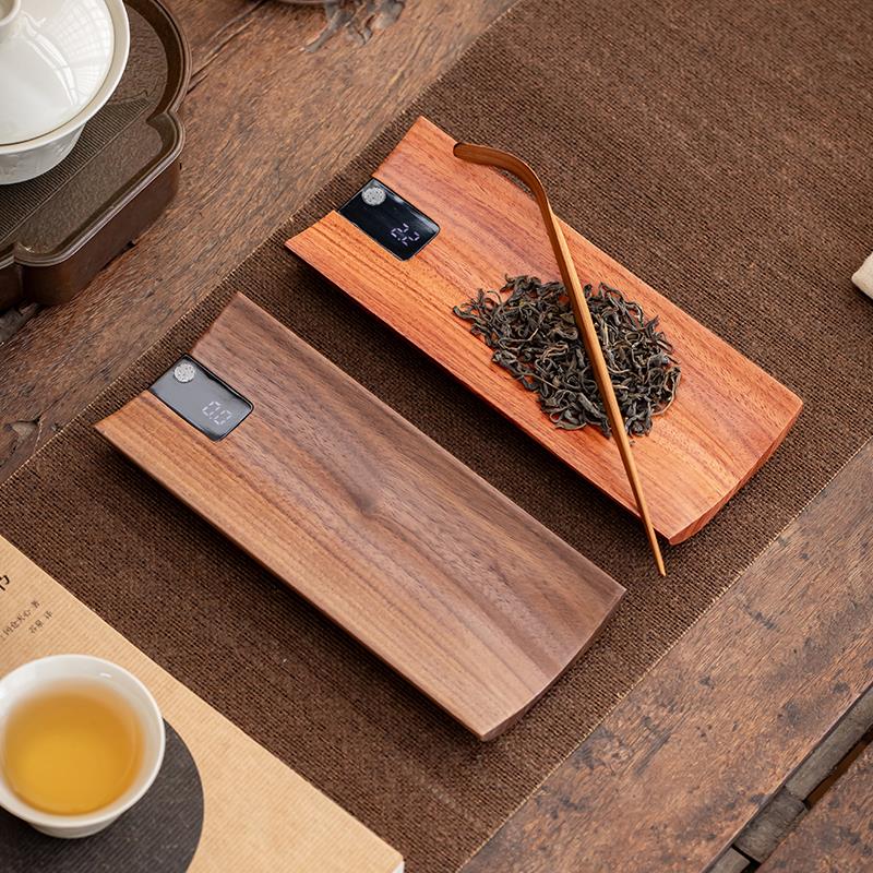 黑胡桃木电子秤茶荷精准克重称小型创意电子秤称茶器克称茶道配件