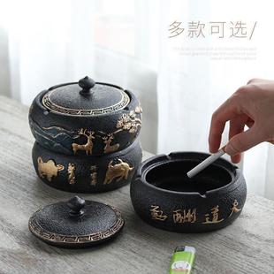 现代简约陶瓷 欧式 奢华装 饰烟灰缸带盖家用创意个性 潮流防飞灰中式