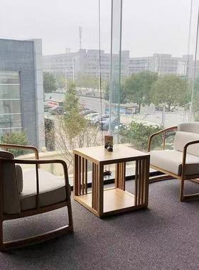 新中式实木办公沙发茶几贵宾商务接待洽谈大型会议室单人位布艺