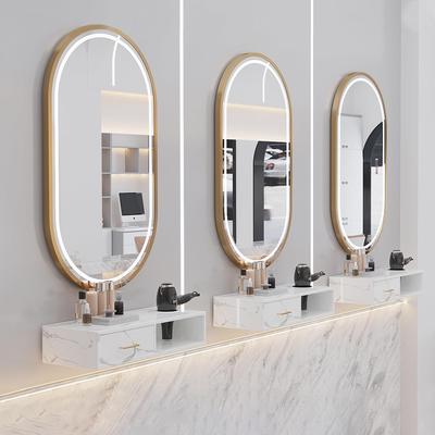 网红美发店理发正椭圆方形镜子高端烫染镜台带LED灯工具柜子套装