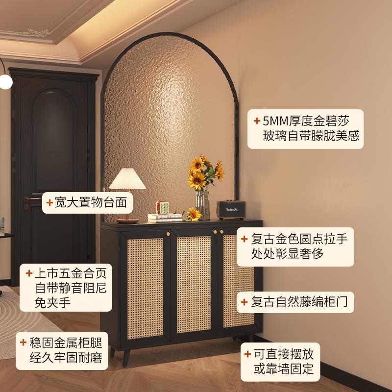 入户隔断玄关柜客厅藤编屏风日式鞋柜轻奢高档正对门口玻璃隔断柜