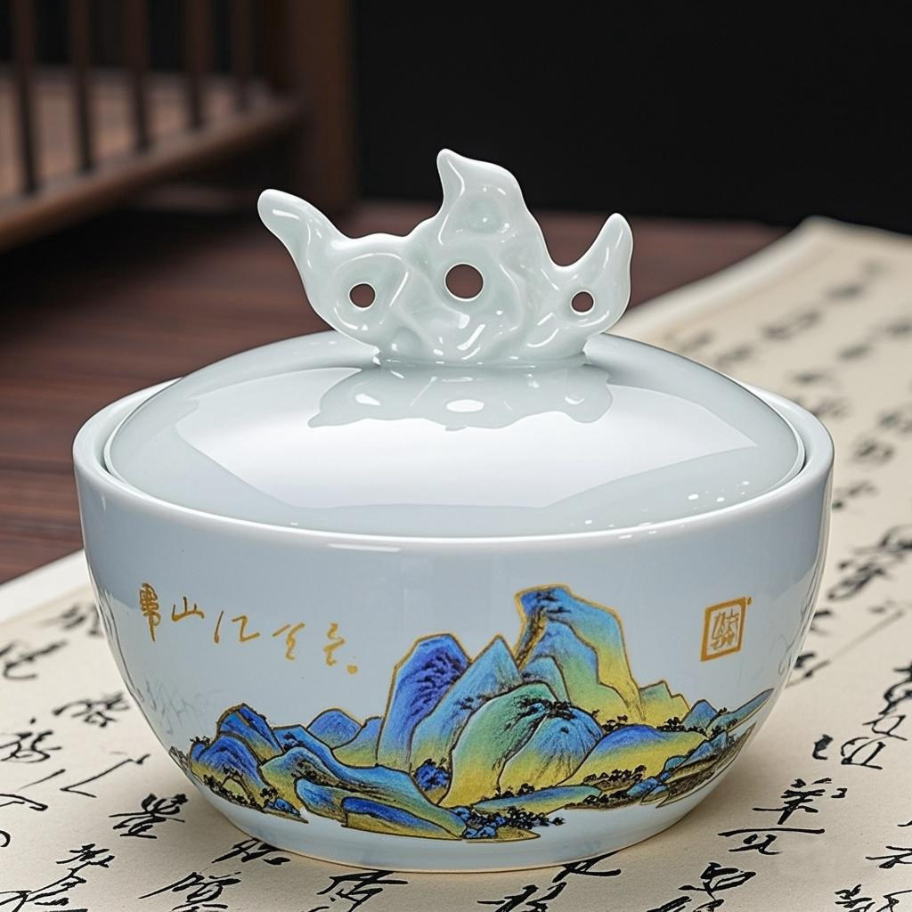 陶瓷墨池带盖余墨不干火锅砚台毛笔字学生书法专用墨碟笔山多功能