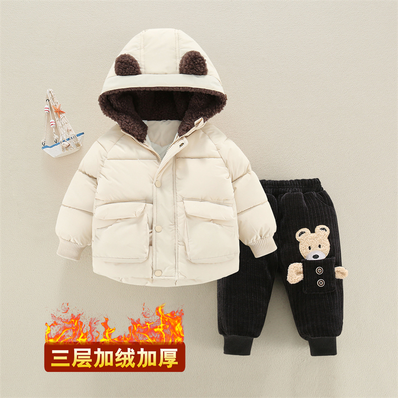 宝宝冬季羽绒棉服男童加厚棉衣儿童套装婴儿棉袄加绒保暖外套童装