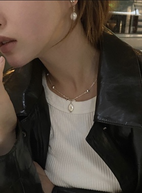 简约ins风韩系博主同款天然珍珠S925银锁骨毛衣链气质百搭女