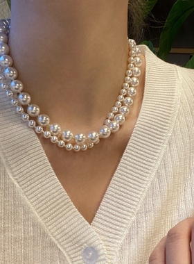 ins博主fever经典施家珍珠法式打结项链轻奢小众高级毛衣链