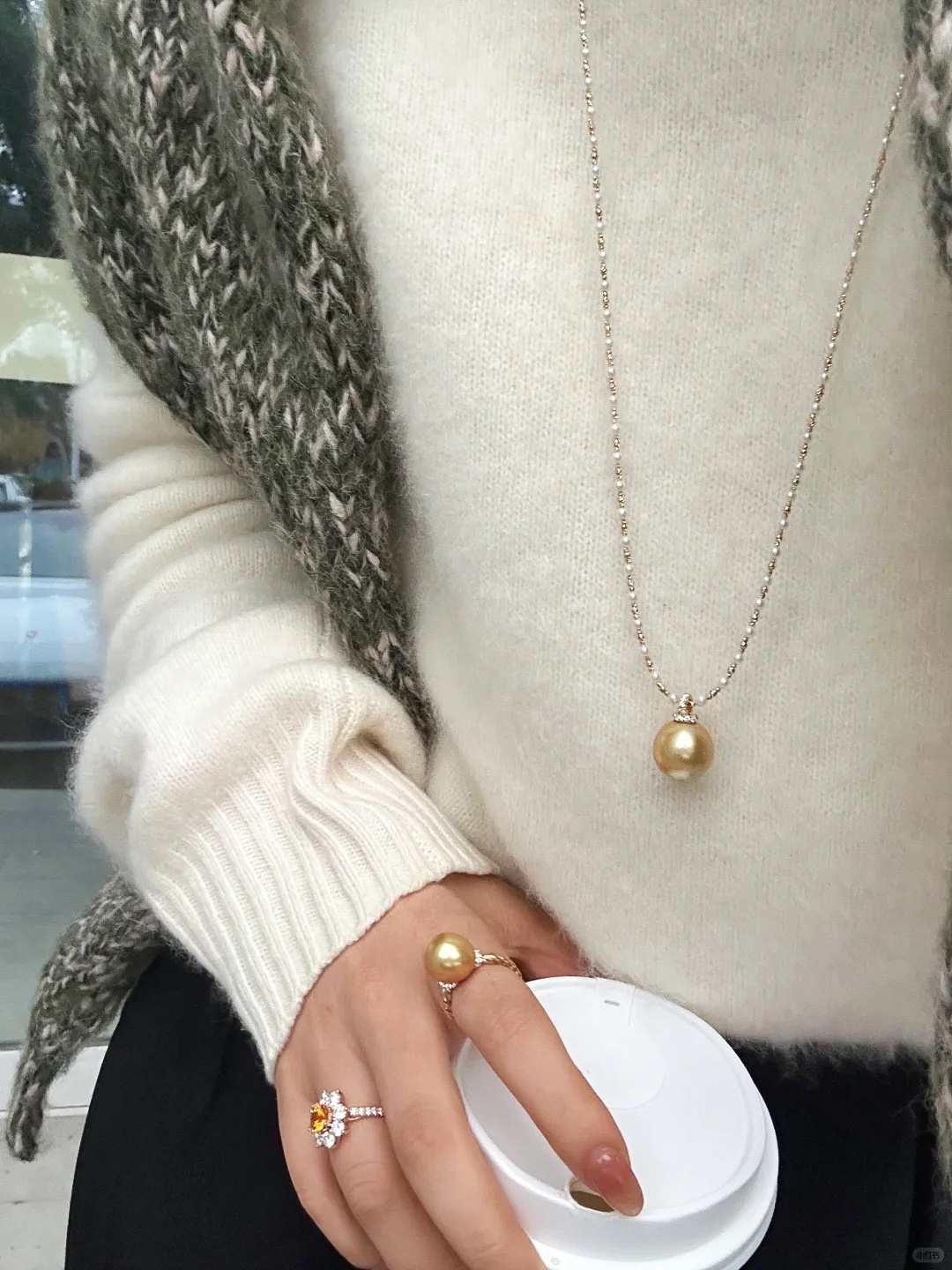 秋冬长款拼接切花珠金色银色吊坠毛衣链项链手链一款多戴式简约女