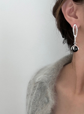 韩国ins风长款黑玛瑙耳环小众文艺高级感显瘦耳钉
