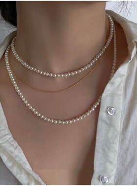 fever同款施家珍珠项链美产14k包金简约气质轻奢毛衣链锁骨链