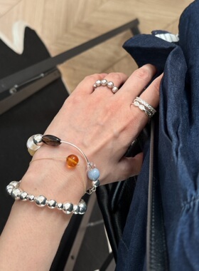 韩系ins天然茶晶白水晶S925纯银弯管手串复古轻奢小众设计手饰