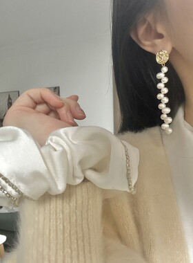 小众设计女王耳钉高品质米珠高级轻奢耳钉女长款气质耳钉