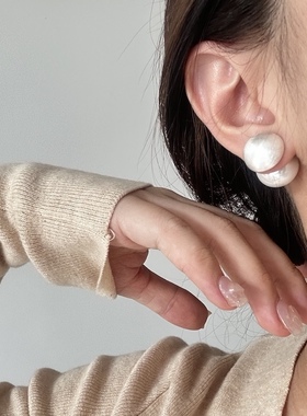 小众设计拉丝金属两戴耳饰2022新款轻奢风高级感法式珍珠金属耳钉