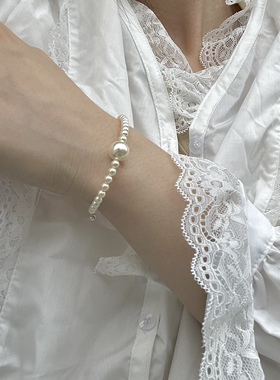 经典奶油色baby珠百搭温柔轻奢美产14k包金简约施家珍珠手链