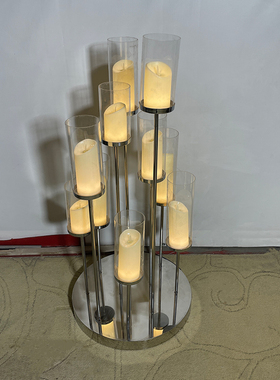 新款婚庆道具电镀银不规则高度发光桌花