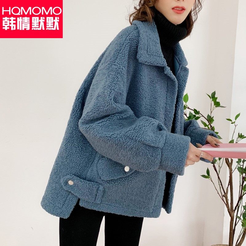 羊羔毛外套女短款2019秋冬新款韩版宽松毛呢皮毛一体百搭鹿皮绒潮