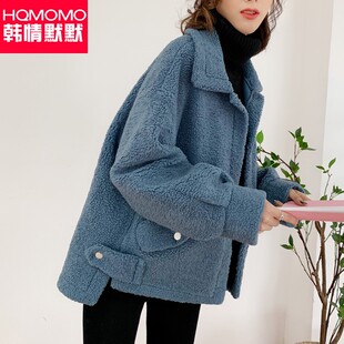 羊羔毛外套女短款2019秋冬新款韩版宽松毛呢皮毛一体百搭鹿皮绒潮