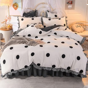 床上加厚珊瑚绒双面四件套韩版法莱绒床单被套公主风法兰绒床裙冬