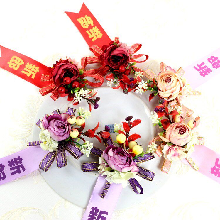 贵宾新款花苞父母康乃馨婚纱胸花母亲迎送婚礼一套手花黄色喜庆礼