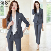 职业装 女套装 气质酒店销售前台接待珠宝店秋冬工作服 西装 灰色正装