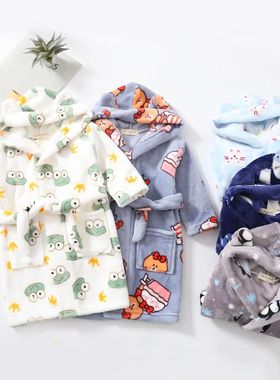 New Autumn Winter Kids Hooded Flannel Bathrobe Baby Bath Rob