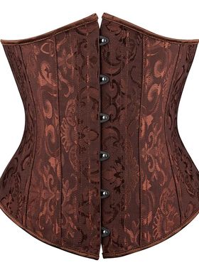 26 Steel Bones Jacquard Underbust Corset Black White Brown S