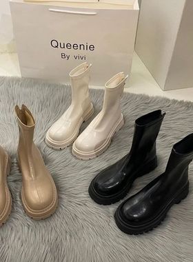 2023 New Platform Shoes Women Boots Round Toe Zipper Spring