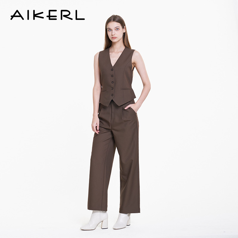 AIKERL艾可儿女休闲裤高腰修身微喇叭美拉德时尚通勤长裤P243107