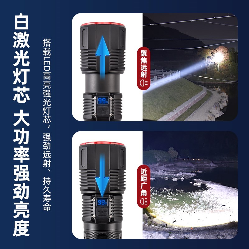 三节18650锂电l手电筒30W白激光安保千米远射大功率铝合金伸缩照