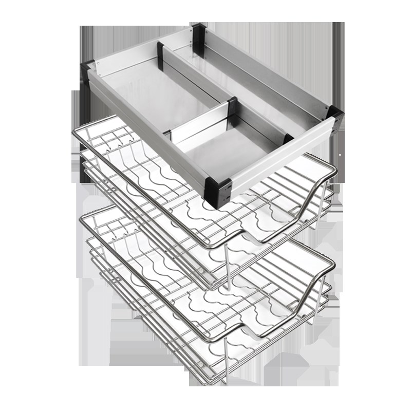 橱柜小尺寸e窄拉篮迷你碗碟篮304不锈钢厨房调味篮工具篮三层套装