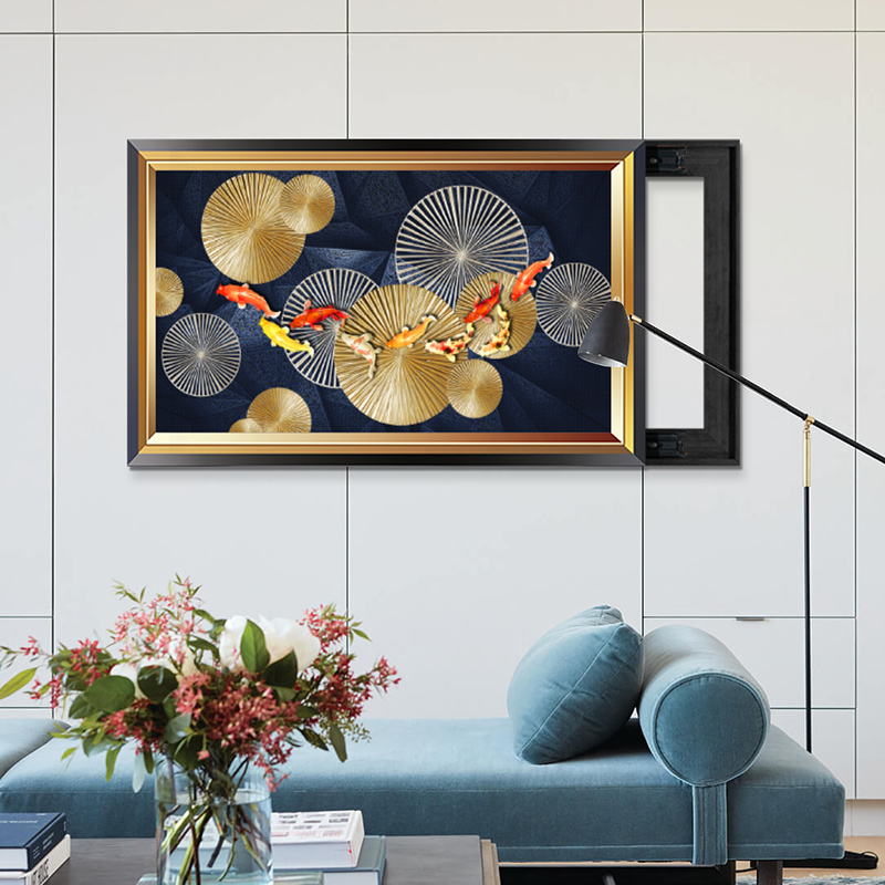 超大尺寸电表箱装饰画欧式免打孔B配电箱挂画电箱遮挡箱九鱼图壁